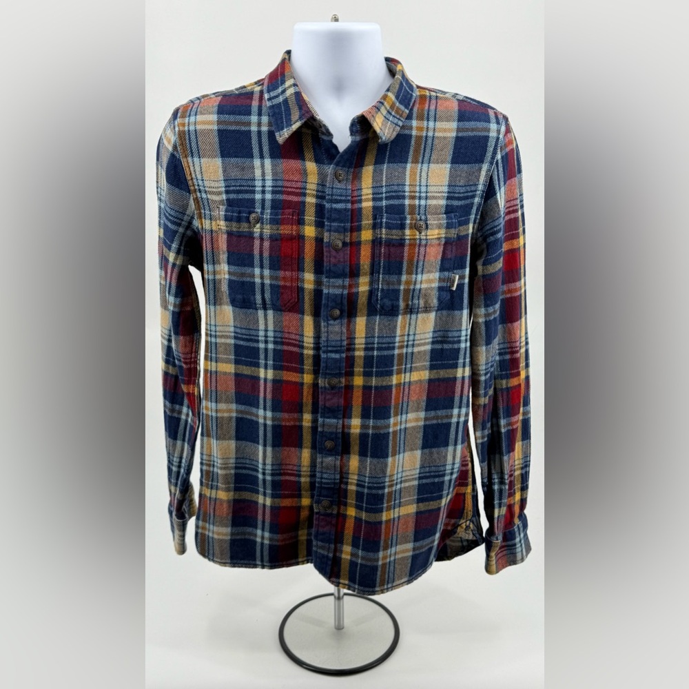 Vans‎ Flannel Shirt Blue Yellow Grey & Maroon Plaid LS Tailored Fit Men’s Medium
